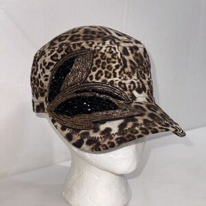 Y2K 2000s Army Beaded Flor De Lis Leopard Distressed Cross Trucker SnapBack Hat